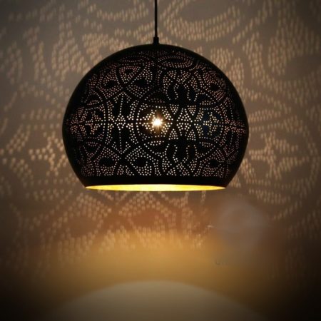 Oosterse hanglamp Filigrain Marokkaanse lamp mat zwart met vintage goud