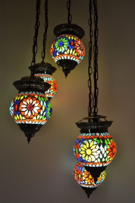 Oosterse lamp mozaïek | Arabische hanglamp | Oosters interieur | alle kleuren | 5 bollen | Oosters interieur