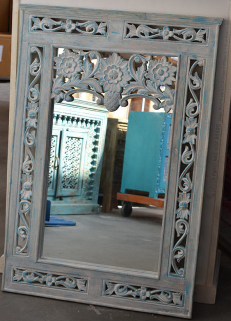 Marokkaanse spiegel | Oosterse inrichting | Houtsnijwerk | Blauw | Outlet