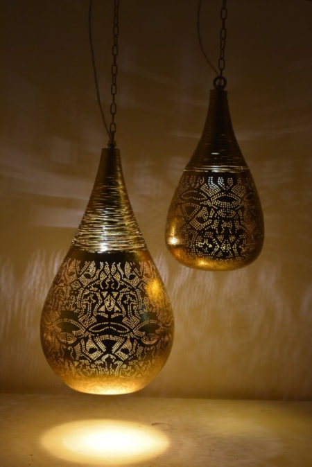 Oosterse hanglamp | Vintage goud | Druppelvormig | Oosterse lampen | Marokkaanse lamp | Oosters Arabisch interieur